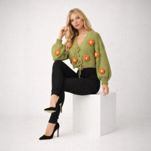 Olive Bloom Crochet Cardigan
