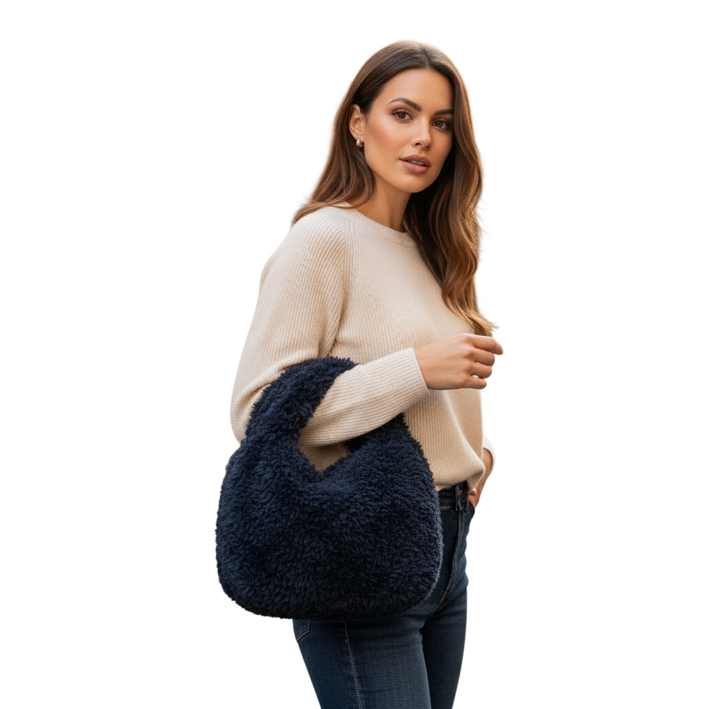 Petra Cozy Plush Crochet Bag – Midnight Blue