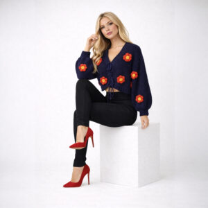 Midnight Bloom Crochet Cardigan