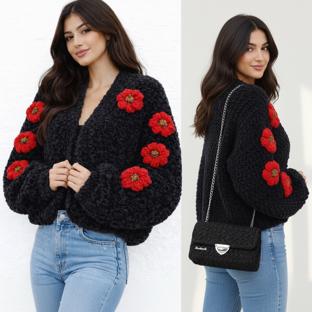 Midnight Bloom Velvet Cardigan - Image 3