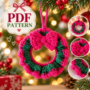 Crochet Christmas Wreath Ornament PDF Pattern | Mini Wreath with Bow | Christmas Tree Decoration | DIY Holiday Crochet | Instant Download
