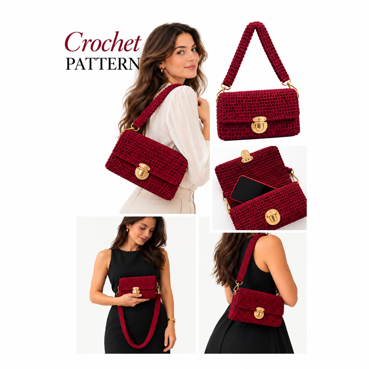 Burgundy Elegance Crochet Shoulder Bag – PDF Pattern