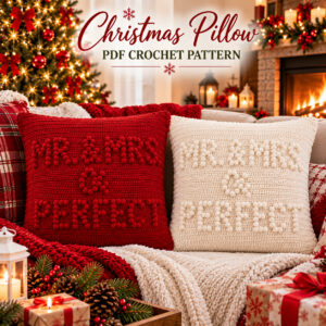Christmas Pillow Crochet Pattern PDF – Mr & Mrs Perfect Cushion Cover | Digital Download